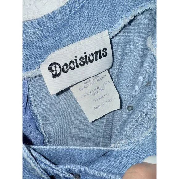 Vintage Denim Tank Dress 6 Rhinestone Fit Flare Old Western 80’s Tie Front P - Picture 4 of 14